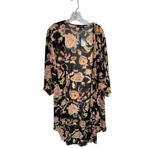 Torrid Womens Chiffon Open Front Kimono Jaco Deep Black Floral Size 4X New